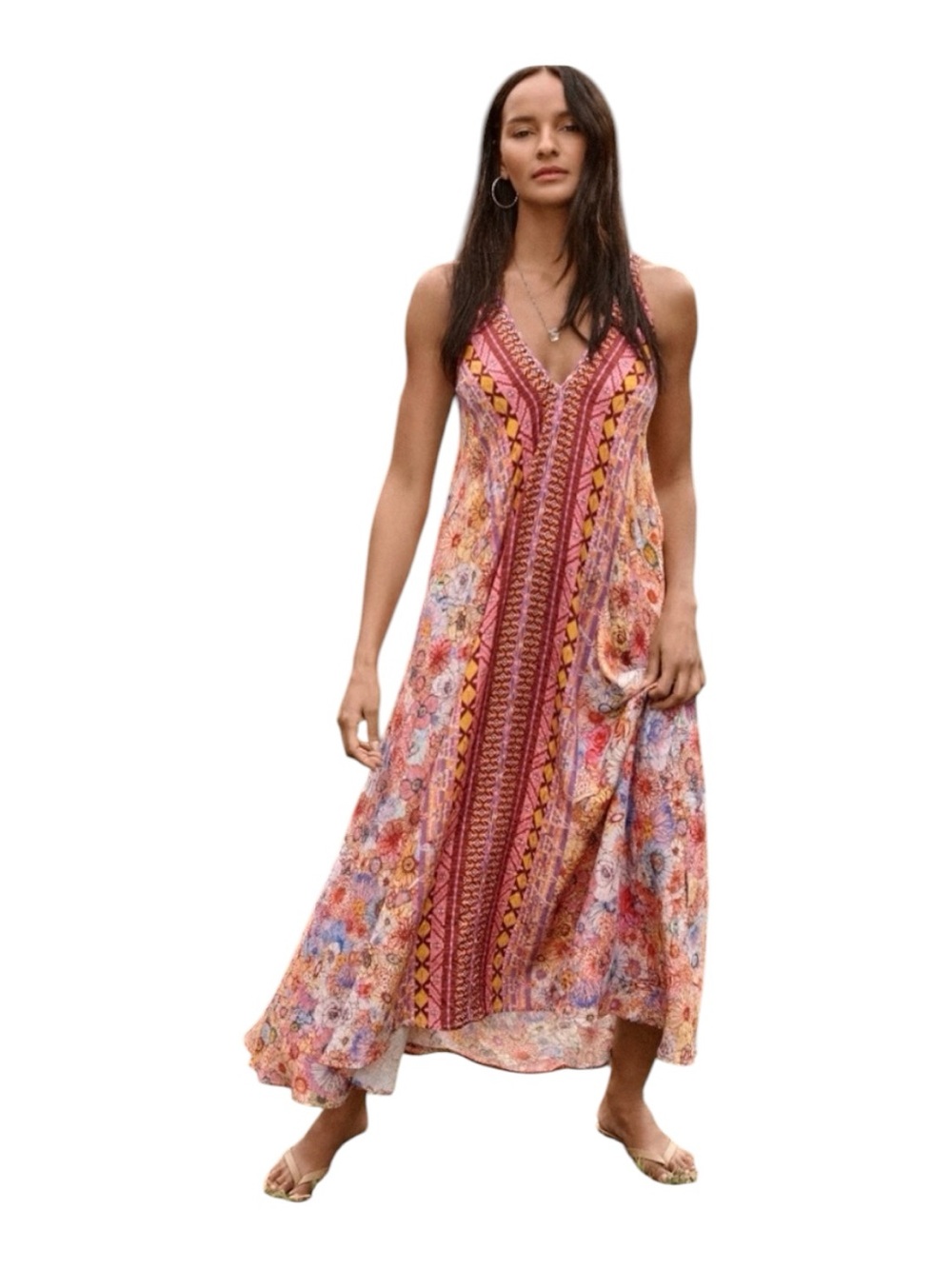Johnny Was Eva Maxi Dress Size S Sage Pink Coral Floral Summer Resortwear
